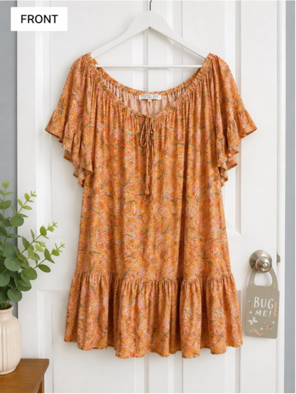 Rachel Zoe Floral Off Shoulder Peasant Tunic Top Orange Boho Plus Size Approx 2X - Picture 3 of 10